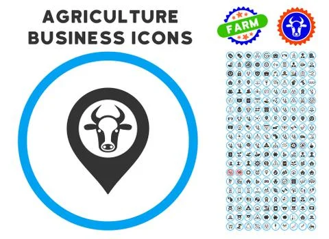 Cow Map Marker Rounded Icon with Set Stock Illustration