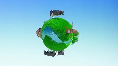 Cow in a meadow in the form of a globe 3d concept loop render Stock Footage 263292286