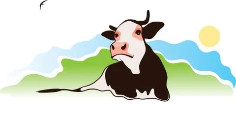 Cow in a meadow Stock Illustration