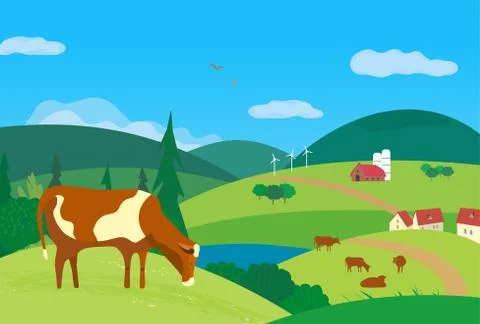 Cow on meadow Stock Illustration
