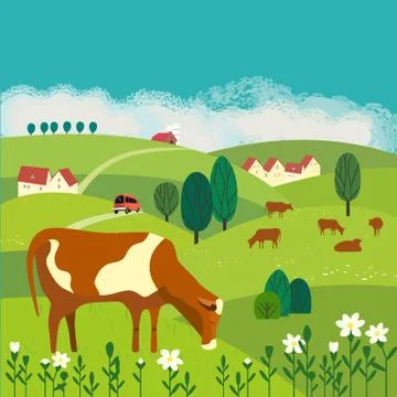 Cow on meadow Stock Illustration
