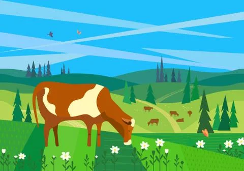 Cow on meadow Stock Illustration