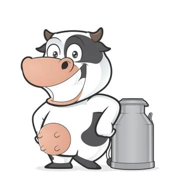 Cow with milk can Stock Illustration