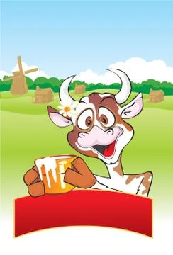 Cow with a milk pot Stock Illustration
