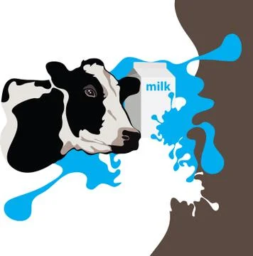 Cow with milk, vector illustration Stock Illustration
