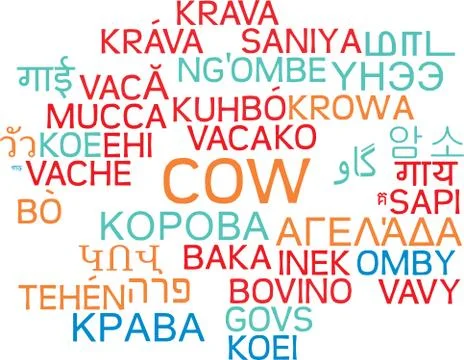 Cow multilanguage wordcloud background concept Stock Illustration