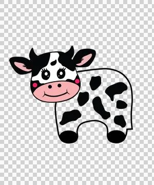 Cow Outline With Black Spot Pattern standing spots horns Stock Illustration