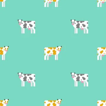Cow pixel art pattern seamless. 8 bit farm animal backgroundn. vector ornamen Stock Illustration