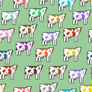 Cow pixel art pattern seamless. 8 bit farm animal backgroundn. vector ornamen イラスト素材