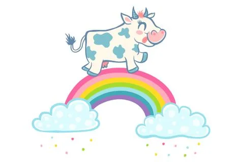 Cow on rainbow Stock Illustration