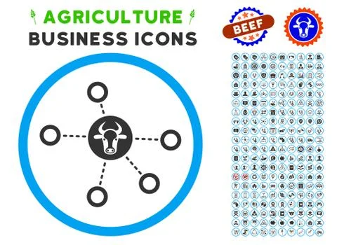 Cow Relations Rounded Icon with Set Ilustração Stock