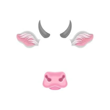 Cow s face elements - ears, nose and horns. Carnival mask of domestic animal Stock Illustration