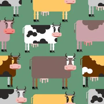 Cow seamless pattern. Background of  animals. Herd of cows Farm animals. Vect Stock Illustration