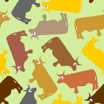 Cow seamless pattern. Crazy cow with big eyes. Pets Vector background Stock Illustration