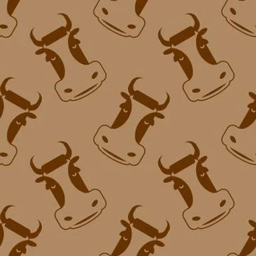 Cow seamless pattern. Head of bull pattern. beef texture. Cute farm animals.  Stock Illustration