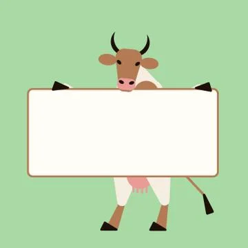 Cow shows an empty screen.Vector illustration. イラスト素材