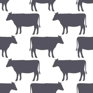 Cow silhouette seamless pattern. Beef meat. Background for food packaging or Stock Illustration