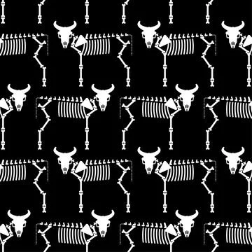 Cow skeleton pattern seamless. Farm animal bones background. Bull anatomy tex Illustrazione stock