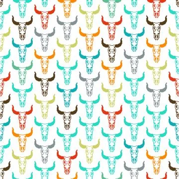 Cow skull pixel art pattern seamless. 8 bit Cow skeleton background Illustrazione stock