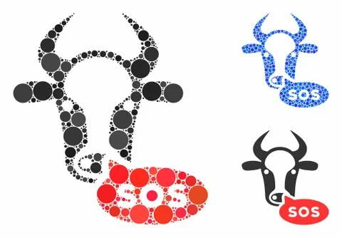 Cow Sos Message Composition Icon of Spheric Items Stock-Illustration