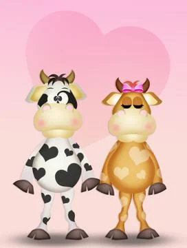 Cow with spots in the shape of a heart Stock Illustration