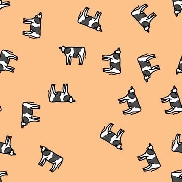 Cow standing vector seamless pattern Stock Illustration
