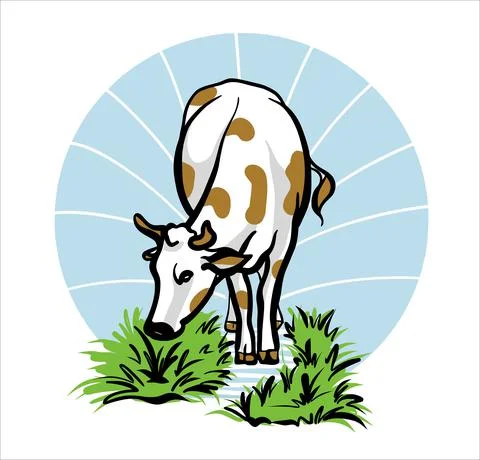 The cow stands tall. Composition in a circle. The emblem is colored Stock Illustration