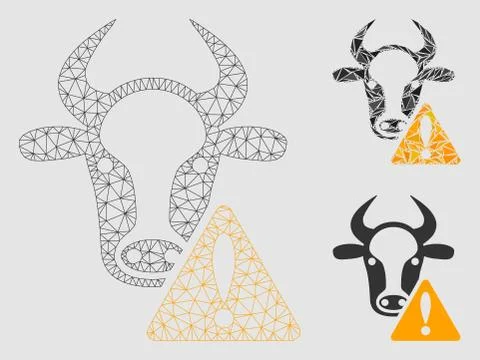 Cow Warning Vector Mesh Network Model and Triangle Mosaic Icon Stockillustratie