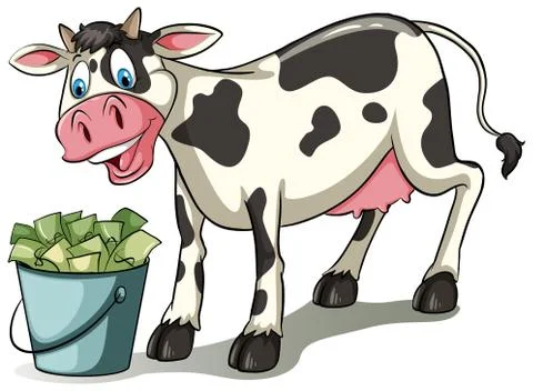 A cow watching the pail Stock Illustration