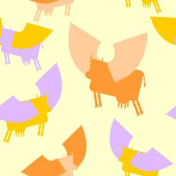 Cow wings seamless pattern. Colored Silhouettes Flying animal. vector backgro Stock Illustration