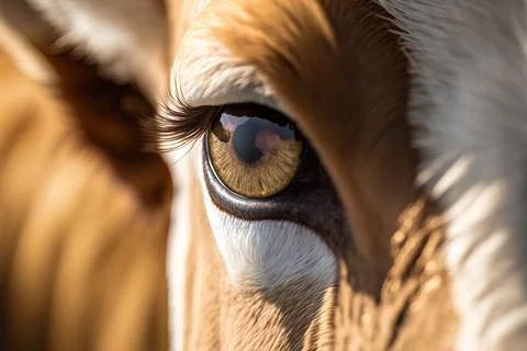 A cow with a yellow eye looking at the camera with a blurry background of i.. Stock Illustration