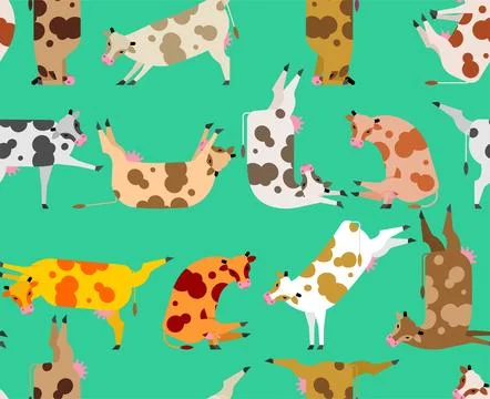 Cow yoga pattern seamless. Rural yogi background. Cows doing relaxing gymna.. Stock Illustration