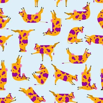Cow yoga pattern seamless. Rural yogi background. Cows doing relaxing gymna.. Stock Illustration