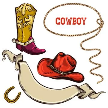 Cowboy american objects Stock Illustration