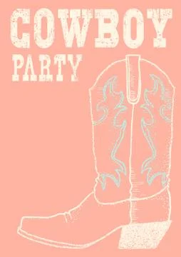 Cowboy boot background.Vector hand drawn graphic illustration Stock Illustration