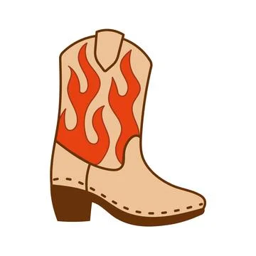 Cowboy boot with bold red flame pattern graphic Stock Illustration