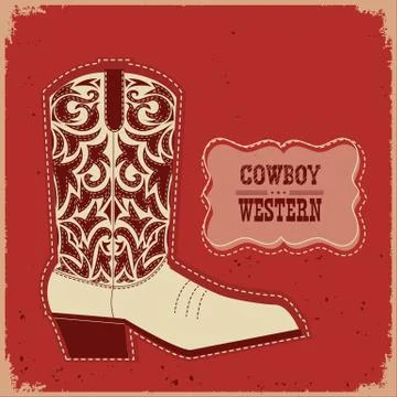 Cowboy boot card background. Vector  western illustration with text Stock Illustration