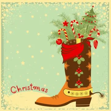 Cowboy boot with christmas elements Stock Illustration