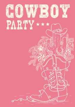 Cowboy boot with Christmas elements .Vector cowboy party hand drawn illustrat Stock Illustration