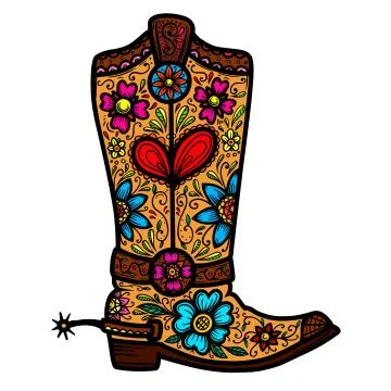 Cowboy boot with floral pattern.  Design element for poster, t shirt, emblem, Illustrazione stock