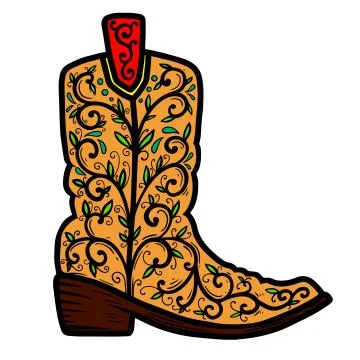 Cowboy boot with floral pattern.  Design element for poster, t shirt, emblem, Illustrazione stock