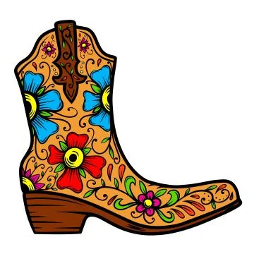 Cowboy boot with floral pattern.  Design element for poster, t shirt, emblem, Stock Illustration
