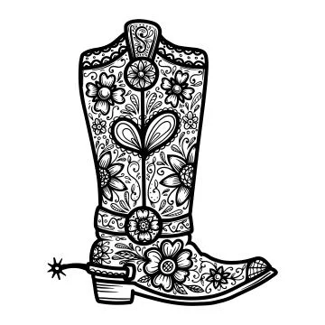 Cowboy boot with floral pattern.  Design element for poster, t shirt, emblem, Illustrazione stock