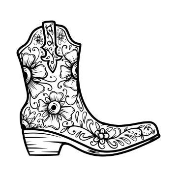 Cowboy boot with floral pattern.  Design element for poster, t shirt, emblem, Illustrazione stock