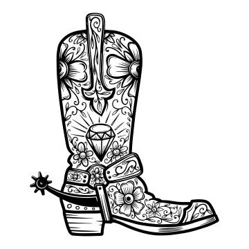 Cowboy boot with floral pattern.  Design element for poster, t shirt, emblem, Illustrazione stock