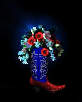 Cowboy Boot Flowers Foto stock