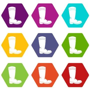Cowboy boot icon set color hexahedron Stock Illustration