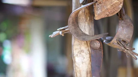 Cowboy Boot Spurs Stock Footage 34260028