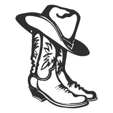 Cowboy boots and hat. Vector graphic illustration isolated on white for desig Stock Illustration