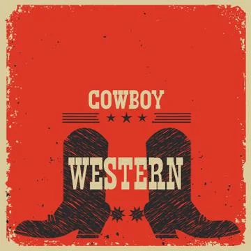Cowboy boots background. Vector red card with text Stock Illustration